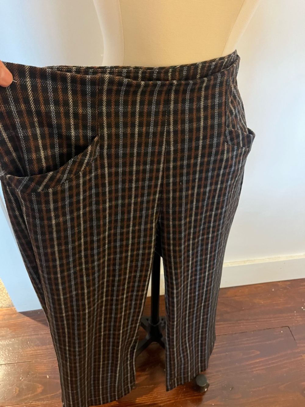 Liverpool Plaid Trousers in Black, Brown & Blue - Picture 2 of 4